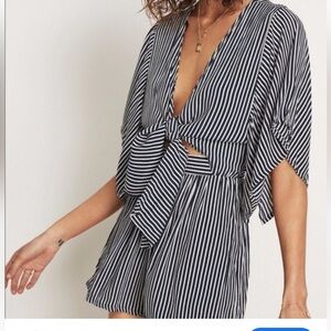 Faithfull the Brand Black and White Striped Jumpsuit